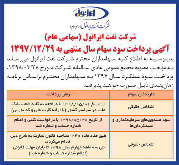 آگهی پرداخت سود سهام