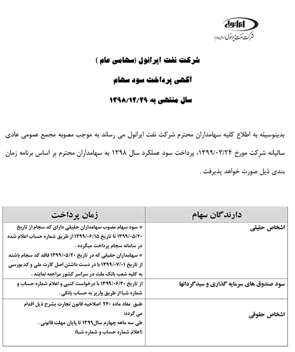 آگهی پرداخت سود سهام 